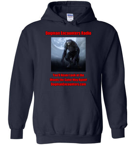 Dogman Encounters Nocturnal Collection Hooded Sweatshirt (red/black font) - Dogman Encounters