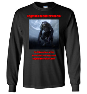Men's Dogman Encounters Nocturnal Collection Long Sleeve T-Shirt (red/black font) - Dogman Encounters
