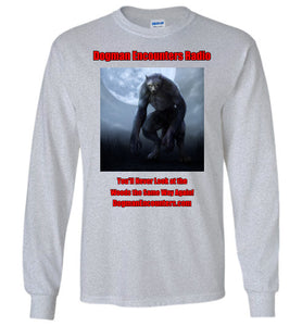 Men's Dogman Encounters Nocturnal Collection Long Sleeve T-Shirt (red/black font) - Dogman Encounters