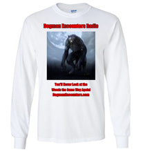 Men's Dogman Encounters Nocturnal Collection Long Sleeve T-Shirt (red/black font) - Dogman Encounters