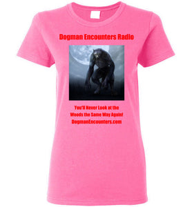 Ladies Dogman Encounters Nocturnal Collection T-Shirt (red font) - Dogman Encounters