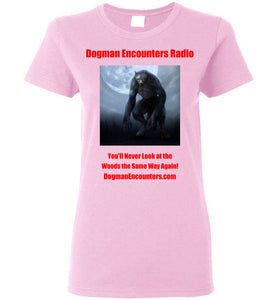 Ladies Dogman Encounters Nocturnal Collection T-Shirt (red font) - Dogman Encounters