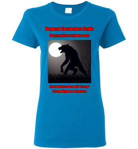 Ladies Dogman Encounters Stalker Collection T-Shirt (red/black font) - Dogman Encounters