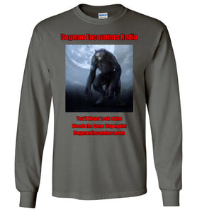 Men's Dogman Encounters Nocturnal Collection Long Sleeve T-Shirt (red/black font) - Dogman Encounters