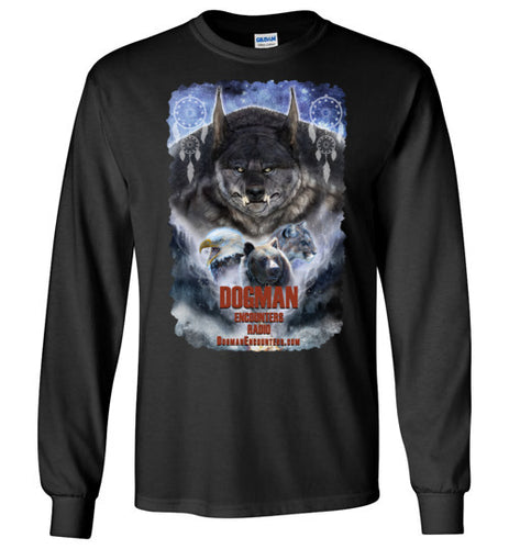 Men's Dogman Encounters Pathfinder Collection Long Sleeve T-Shirt (design 2, with ripped border) - Dogman Encounters