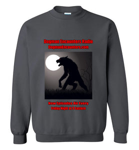 Dogman Encounters Stalker Collection Crew Neck Sweatshirt (red/black font) - Dogman Encounters