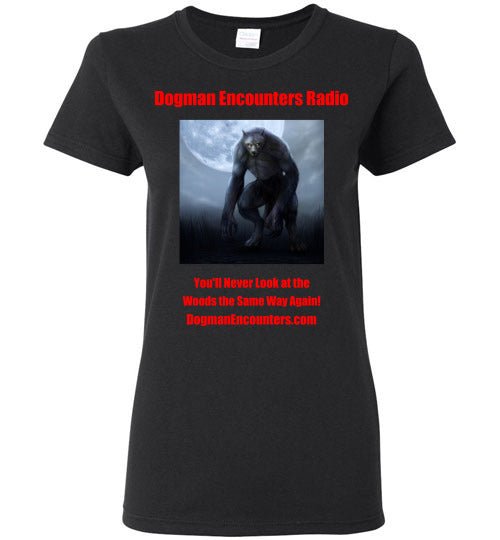 Ladies Dogman Encounters Nocturnal Collection T-Shirt (red font) - Dogman Encounters