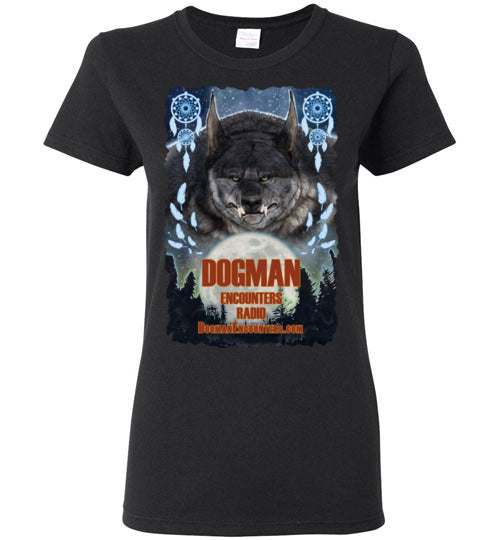 Ladies Dogman Encounters Pathfinder Collection T-Shirt (design 1, with ripped border) - Dogman Encounters