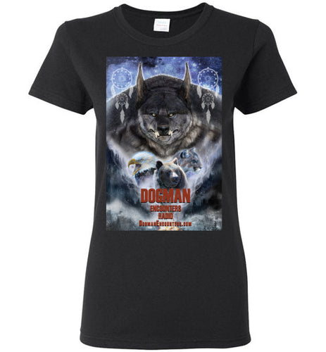 Ladies Dogman Encounters Pathfinder Collection T-Shirt (design 2, with straight border) - Dogman Encounters